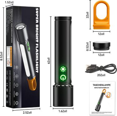 Акумуляторний світлодіодний ліхтарик, 500 000 люмен, 9 режимів, надзвичайно яскравий XHP90.2 із можливістю масштабування та водонепроникний IPX7, потужний ліхтарик для кемпінгу, походів, надзвичайних ситуацій, чорний 1