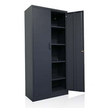 Шафа для документів Ondis24, багатофункціональна шафа, із замком, регульовані полиці, міцна, довговічна, подвійні двері з магнітними дверцятами та ручками, надійна, шафа для інструментів, офіс, майстерня, гараж (антрацит, 170) Антрацит 170