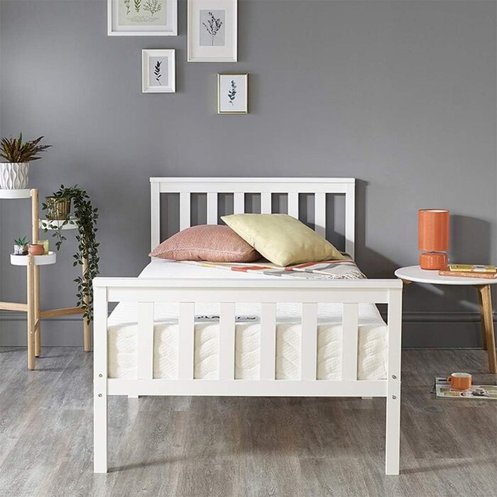 Ліжко Aspire Beds Atlantic Solid Timeless White Wooden Bed - елегантний дизайн Shaker, високоякісні матеріали, легке складання, універсальне, міцне, 200Д x 90Ш x 82В, біле