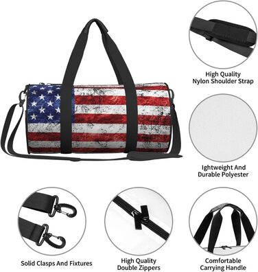 Спортивна сумка для подорожей, сумка на ніч, з принтом американського прапора, День Незалежності, 4 липня, чорна, універсальний розмір