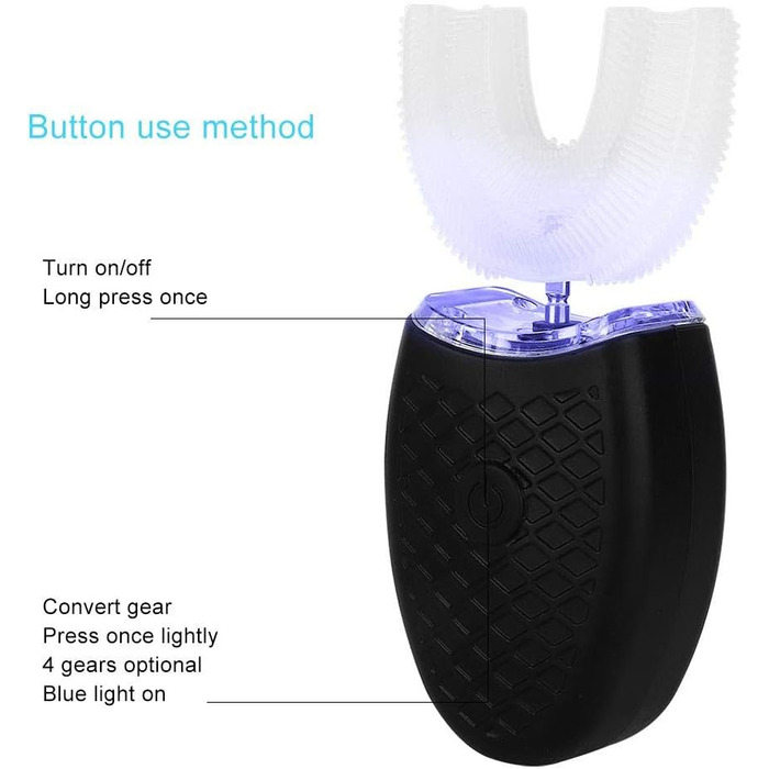 Подібна електрична зубна щітка для дорослих Автоматична зубна щітка для чищення, зарядна електрична зубна щітка для відбілювання зубів Blu-ray (чорна)