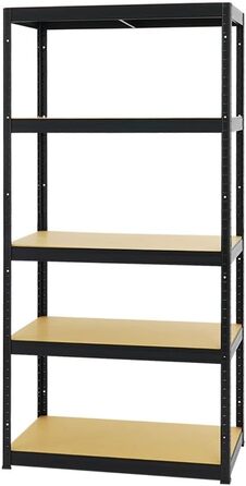 Надміцний стелаж, тонкий, чорний, 180x90x45 см, навантаження на полицю 350 кг, стелаж для підвалу, стелаж без болтів, гаражний стелаж, стелаж для зберігання 180x90x45 см, чорний