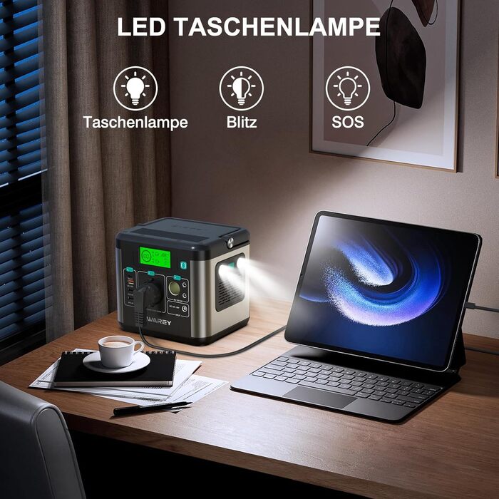 Портативна електростанція, сонячний генератор 222 Втгод, вихідна потужність змінного струму 300 Вт (пікова 600 Вт), порт USB-C 65 Вт, електростанція для кемпінгу, подорожей та кемперів