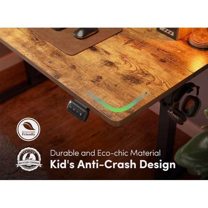 Електричний стіл FEZIBO з регульованою висотою, 152 x 60 см, комп&39ютерний стіл з пам&39яттю налаштувань та технологією запобігання зіткненням, чорний каркас/коричнева стільниця 152 60 см, коричневий