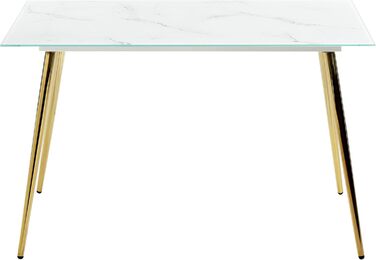 Обідній стіл Beliani із загартованого скла з глянцевою стільницею, мармуровим ефектом та золотими ніжками Mulga.