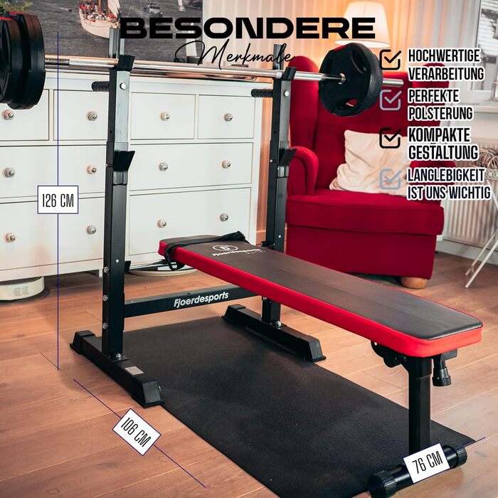 Силова лава з місцем для зберігання, регульована висота та складна, важка атлетика, домашні тренування, домашній спортзал, станція для віджимань, фітнес-студія, багатофункціональна тренувальна лава червона/чорна