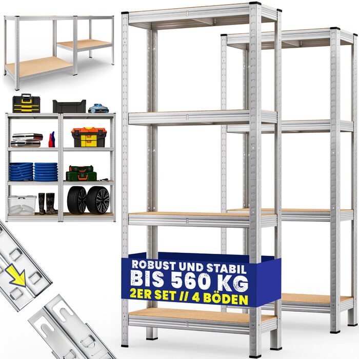 Міцний стелаж Monzana 2 шт. 170x75x30 см 560 кг 4 стелажі з МДФ Стелажі для зберігання Підвальні стелажі Безболтові стелажі Стелаж для майстерні