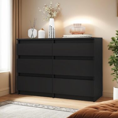 Комод YITAHOME, 6 шухляд, шафа для спальні, сучасні меблі 100x30x70 см, міцний та безпечний, виготовлений з дерева, з напрямними для шухляд, чорний