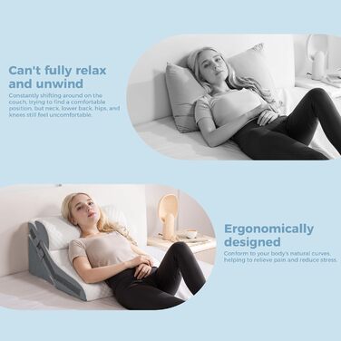 Ортопедичний комплект подушок-клинів 3-в-1, регульована трикутна подушка з піни з ефектом пам&39яті для підтримки ніг і колін, апное сну, болю в спині, полегшення печії та хропіння