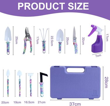 Набір садових інструментів 10 шт., з нержавіючої сталі, міцні та довговічні, з кейсом для зберігання. Ідеально підходить для посадки, обрізки та догляду за садом. Чудовий подарунок для садівника (фіолетовий)