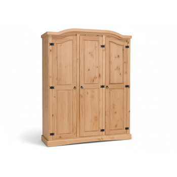 Шафа для спальні Dynamic24 3-дверна шафа New Mexico Ш152xВ193xГ54 см Масив сосни натурального кольору Комод Шафа Багатоцільова шафа Відкрита шафа Коричнева