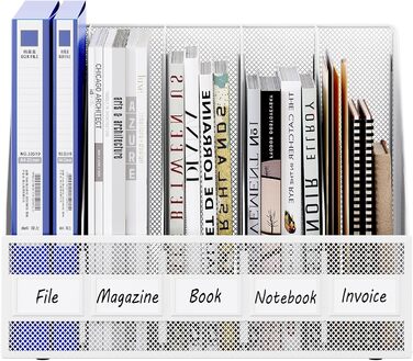 Металевий офісний органайзер EasyPAG A4 з 5 кишенями, тримач для документів, лоток для файлів, тримач для журналів, лоток для листів, органайзер для паперових журналів, білий