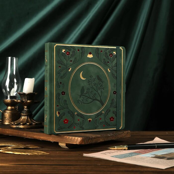 Блокнот TIEFOSSI Bullet Dotted, блокнот із точковою сіткою для жінок та чоловіків, тверда обкладинка зі штучної шкіри, щільний папір 160 г/м, 160 пронумерованих сторінок із золотими краями, 20,4 x 20,4 см, середньо-зелений