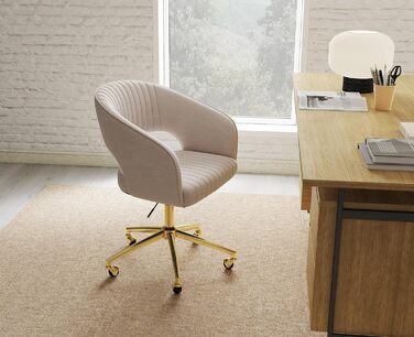 Офісний стілець з шенілу, ергономічне робоче крісло з підлокітниками, обертове крісло з колесами, туалетний стілець, регульована висота для домашнього офісу та офісу, бежевий