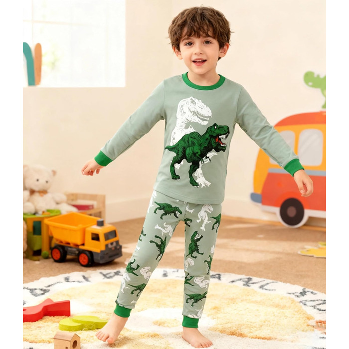 Піжами для хлопчиків з динозаврами, комплект піжами з довгими рукавами, дитячий бавовняний зимовий нічний одяг, розміри 98, 104, 110, 116, 122, 128, 134, викрійка 4, 8-9 років