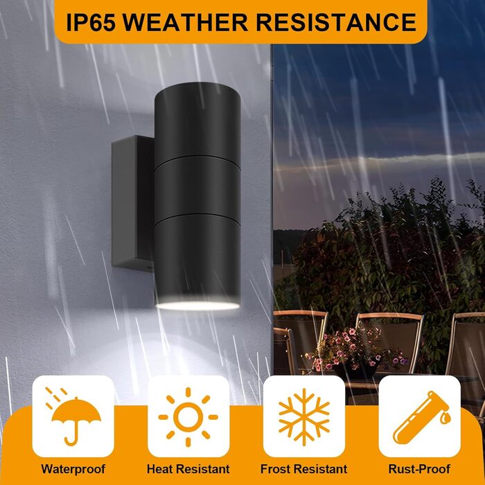 Вуличний настінний світильник Kerry, водонепроникний IP65, чорні алюмінієві настінні світильники з підйомом/опусканням, настінний світильник GU10 для саду, патіо, входу, лампочка не входить до комплекту - дві штуки, чорний
