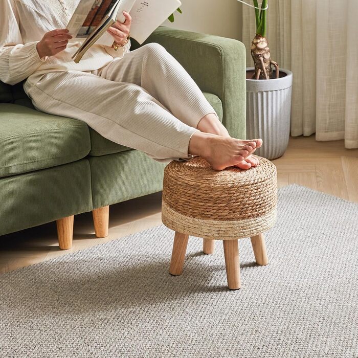 Пуф/підніжжя YMYNY з натуральної морської трави та соснових ніжок, сільський стиль, ручної роботи, для спальні, вітальні, для використання на вулиці, білий 323232 см HBD027W