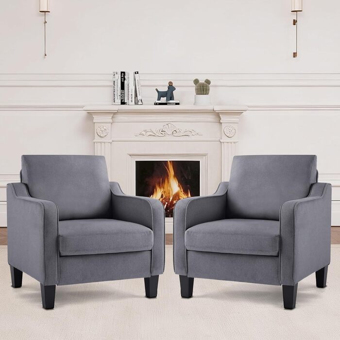 Крісло для вітальні, сучасне крісло з відкидною спинкою, підлокітниками та товстою подушкою, м&39який лляний одномісний диван для невеликих приміщень, зручне крісло для спальні, темно-сірий, комплект з