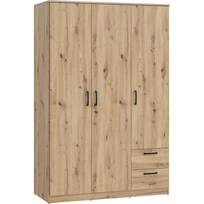 Шафа 122, Шафа в скандинавському стилі з 3 дверима та 2 шухлядами, інженерна деревина, оздоблення Artisan Oak, ширина 122 см, висота 185 см, глибина 52,7 см. Шафа Artisan Oak, 3 двері з 2 шухлядами