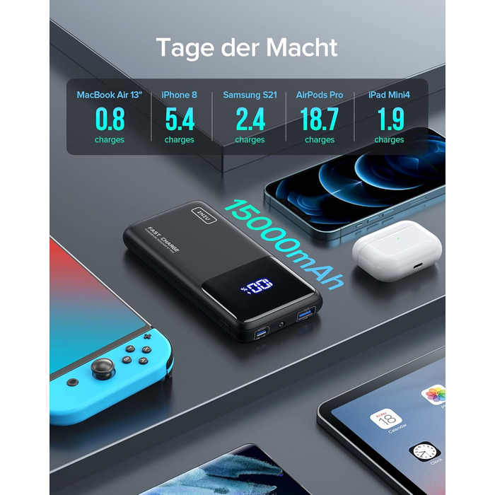 Вт швидка зарядка світлодіодний дисплей 15000mAh портативний зарядний пристрій PD3.0 QC4.0, 3A виходи факел мобільний телефон акум