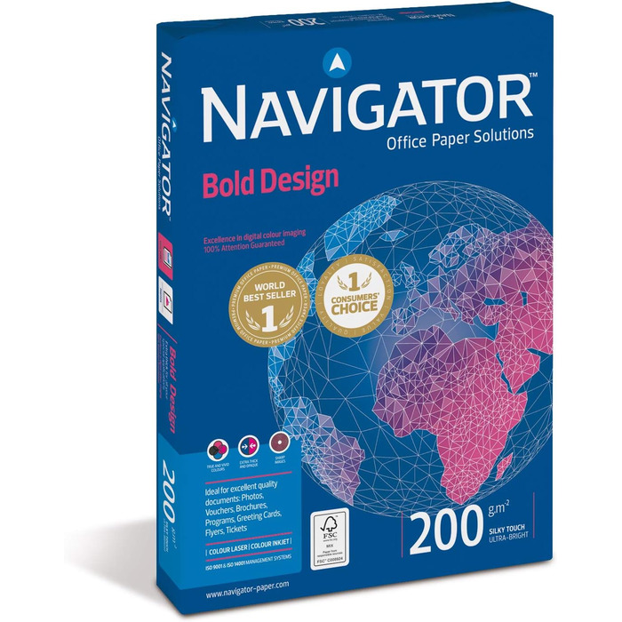 Багатоцільовий папір Navigator Bold Design, А4, 200 г, 1050 аркушів 7 пакетів