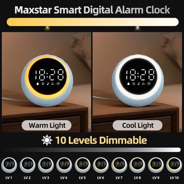 Розумний цифровий будильник з 25 розслаблюючими звуками, нічником, кнопкою повтору будильника, таймером та регульованою гучністю/яскравістю - білий шум для сну для дітей, дівчаток та дорослих у спальні, 12 см, синій