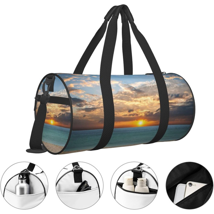Спортивна сумка для подорожей, пляжна сумка з принтом Захід сонця, сумка на нічліг, чорна, універсальний розмір
