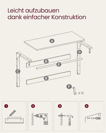 Настінна вішалка VASAGLE, з полицею, настінна полиця з 10 знімними гачками, підвісна полиця, настінне кріплення, 2 вішалки, вішалк