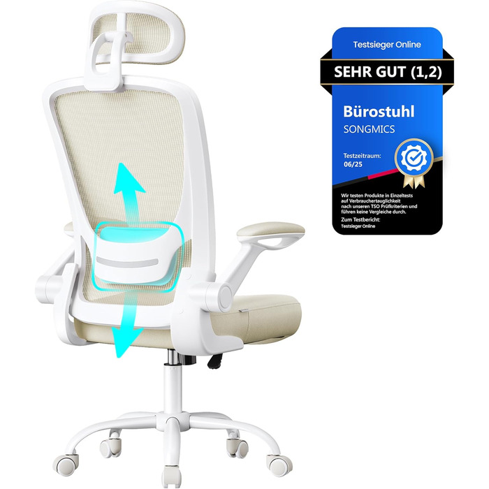 Ергономічне офісне крісло SONGMICS OBN047K01, 53 см, сітка, бежевий капучино