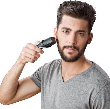 Тример для бороди Remington для чоловіків самозаточувальний. Керамічні леза/0,4-18 мм Набір тримера для бороди (колесо регулювання з 9 налаштуваннями довжини від 1,5 мм, робота від мережі/акумулятора, світлодіодний індикатор заряджання, тример для довгого