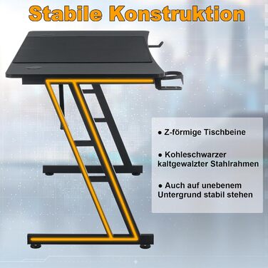Ігровий стіл UISEBRT - 120x60x74 см ігровий комп&39ютерний стіл з вуглецевим волокном - ергономічний ігровий стіл до 150 кг для спальні та офісу