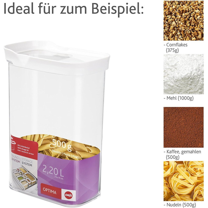 Контейнер для зберігання Emsa 514552 Optima Шейкер із розсувною кришкою 2,2 л Прямокутний 100 без мікробів Герметична пломба для свіжості 100 безпечний Білий/прозорий, 16 x 9,9 x 23,8 см Одинарний