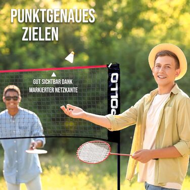 Сітка для бадмінтону Apollo, волейбольна сітка 300 см 400 см 500 см Сітка для волана, регульована по висоті у 3 напрямках, комплект включає сітку, 3 волани, міцну залізну раму, сумку для перенесення, для використання в приміщенні та на вулиці, 300 см черв