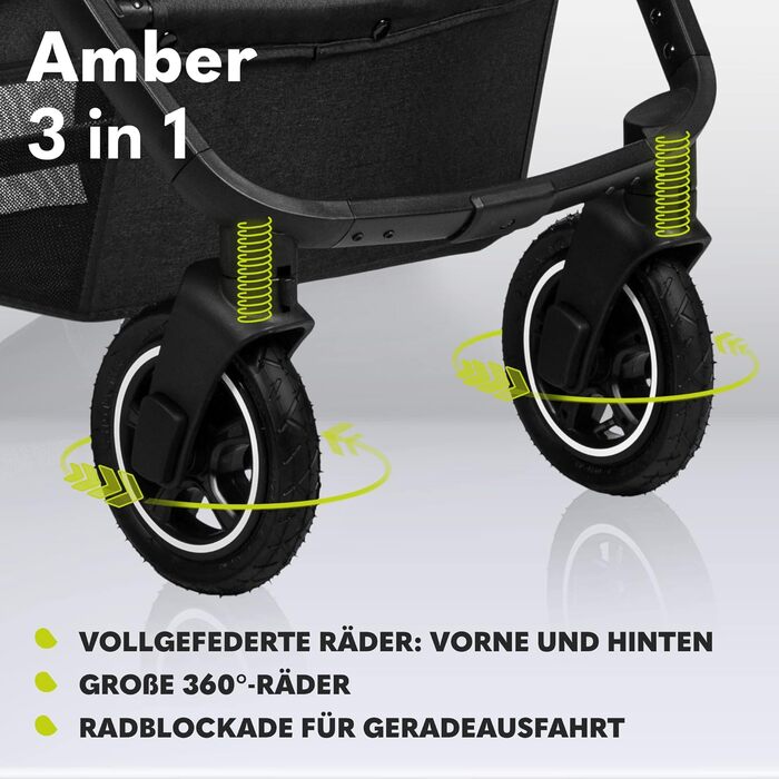Дитяча коляска 3 в 1 комплект спортивне сидіння фіксована люлька автокрісло сумка москітна сітка дощовик XXL дах із захистом від с