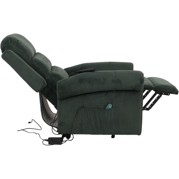 Крісло для телевізора Mendler HWC-K63, відкидне крісло, функція відкидання, допомога підйому, масаж, функція підігріву, тканина (220 г/м) вельвет - зелений