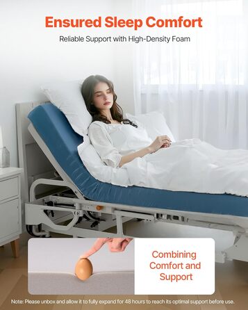 Матрац VEVOR Care, вантажопідйомність 158 кг, медичний пінопластовий матрац, водонепроникний, для лікування пролежнів у будинках для людей похилого віку та догляду вдома, 2030x914x153 мм