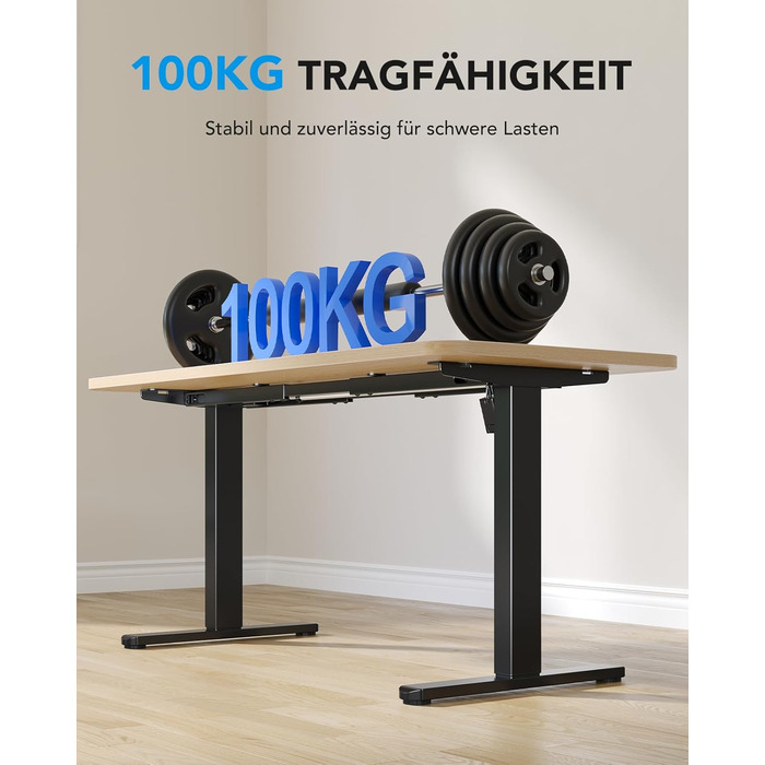 Каркас столу HUANUO з регульованою висотою та безщітковим двигуном, вантажопідйомність 100 кг, ніжки столу, регульована висота каркаса столу для стільниць 110x200 см, тільки каркас, чорний