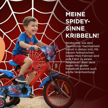 Дитячий велосипед Volare 12, 14, 16 для дівчаток та хлопчиків 36 років Офіційно ліцензований з дизайном персонажа З додатковими колесами, ножним та ручним гальмами, регульоване сидіння та легка збірка Spider-Man 12