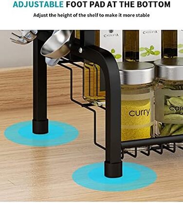 Підставка для спецій з нержавіючої сталі, не потребує свердління, органайзер з 8 гачками для пляшок зі спеціями, банок, пляшок з олією, коморне зберігання (2 рівні)