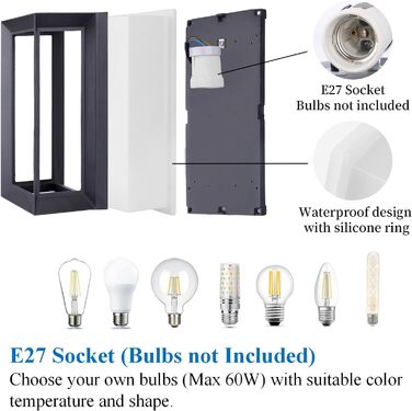 Вуличний настінний світильник Klighten E27 Цоколь, Макс 60 Вт, Сучасний зовнішній настінний світильник Зовнішній інтер'єрний насті