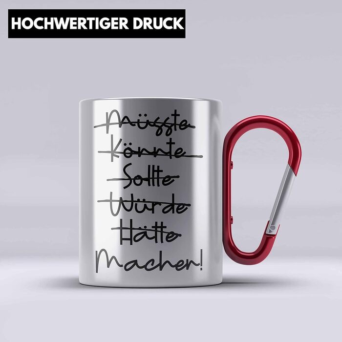 Чашка з нержавіючої сталі Maker з карабіном, мотиваційна чашка з нержавіючої сталі з карабіном, подарунок зі словами (червона)