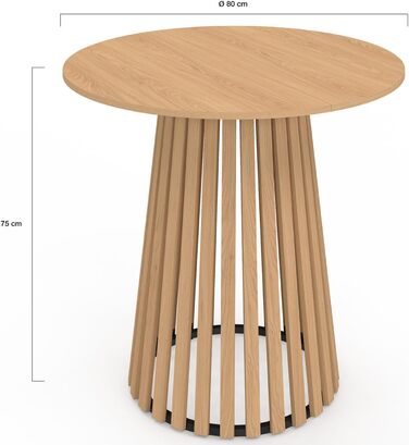 Круглий обідній стіл Carmen для 4 осіб, дерев&39яна основа з ламелей та дерев&39яна стільниця, 80 см