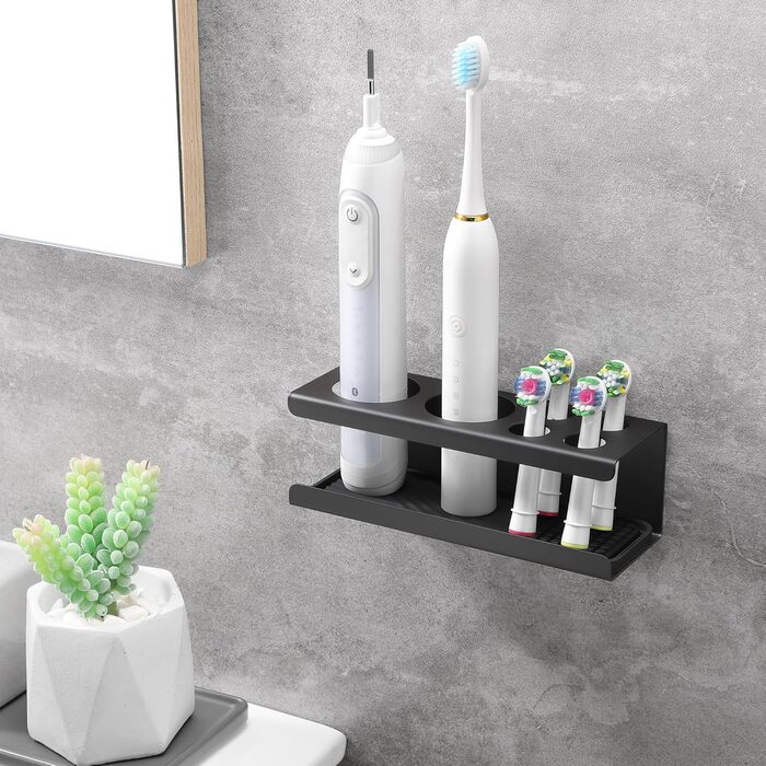 Тримач для зубної щітки OETAMS Тримач для електричної зубної щітки, тримач для зубної щітки з нержавіючої сталі Настінний самоклеючий тримач для зубної щітки Чорний тримач головки щітки без свердління