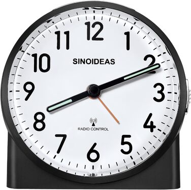 Радіокерований будильник, аналоговий радіокерований будильник без цокання, з нічником та функцією повтору будильника, потрібна 1 батарейка типу АА 1,5 В (не входить до комплекту) (чорний)