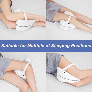 Подушка для колін, ергономічна подушка для сну на боці, подушка для колін з піни з ефектом пам&39яті, ортопедична подушка для колін для підтримки ніг, колін, стегон, спини та вагітності, знімна та пральна, біла з ремінцем