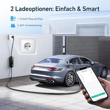 Зарядний кабель для електромобіля типу 2 Schuko app control 3,68 кВт 6-16A 8м EV зарядний пристрій EV зарядний пристрій для електричного автомобіля - Мобільна зарядна станція Wallbox для моделей 3/Y, ID.3/4/5, i3, e-tron, EQC та всі EV/PHEV