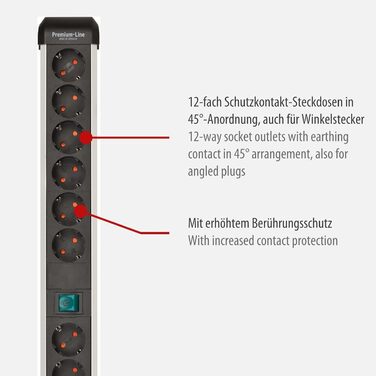 Розеткова планка Brennenstuhl Premium-Alu-Line 12-шляхова/розеткова планка з високоякісного алюмінію (розетка на декілька розеток