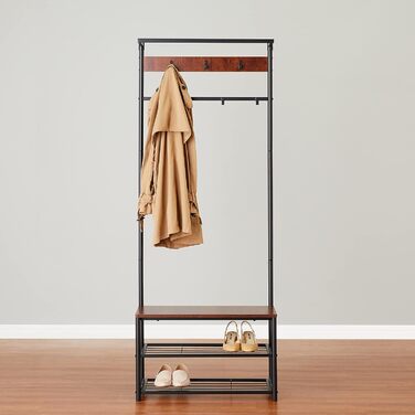 Шафа Storeo Basics на 7 гачків з лавкою для взуття та 3-ярусним місцем для зберігання, чорна, 70,1 x 33 x 180,3 см, сучасна простота, чорна конструкція KD