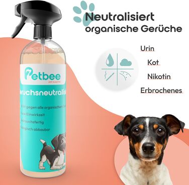 Нейтралізатор запахів Petbee 750 мл Засіб для видалення запахів Ефективний проти собачої та котячої сечі Проти всіх органічних запахів Готовий до використання Короткий час експозиції Біорозкладний