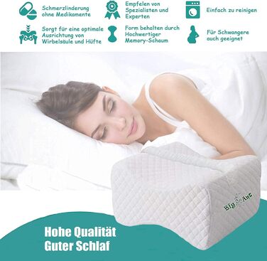 Подушка для коліна Big Ant для сну на боці, ортопедична подушка для ніг з піною з ефектом пам&39яті, високоякісна подушка для сну на боці з ремінцем, подушка для сну для спини, стегон, суглобів, хребта, вагітності - біла